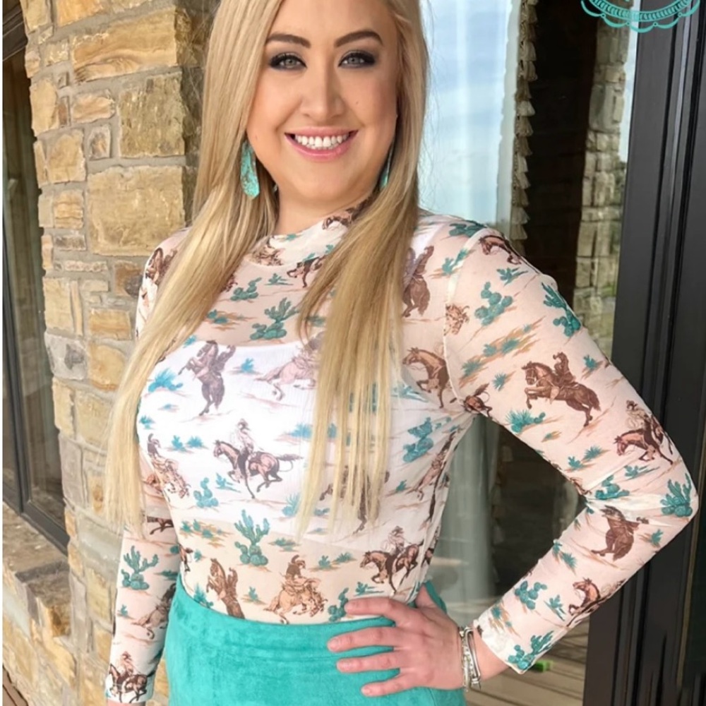 Western Print Long Sleeve Top